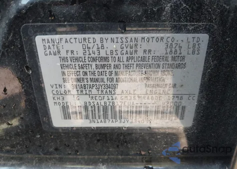 2018 Nissan Sentra S из США, поврежденный, VIN 3N1AB7AP3JY334097